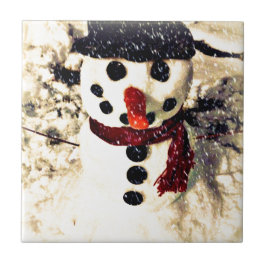 Azulejo De Cerámica Vacaciones que dejen que nieve Adorable Snowman