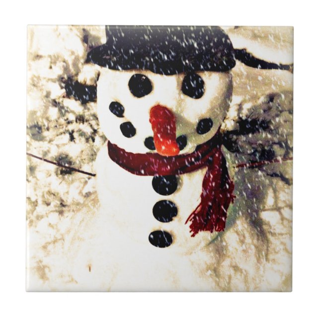 Azulejo De Cerámica Vacaciones que dejen que nieve Adorable Snowman (Frente)