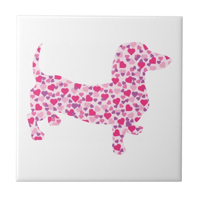Azulejo De Cerámica Valentine Hearts Dachshund (Frente)