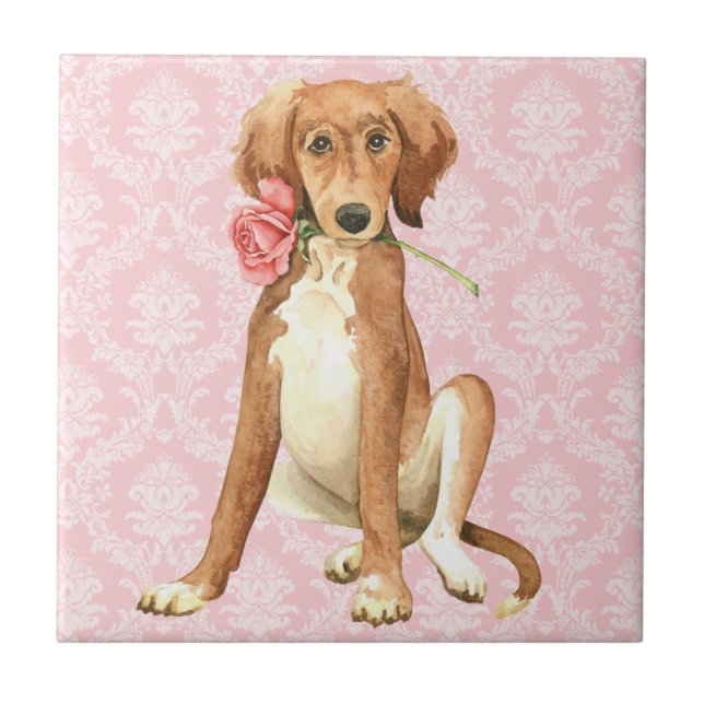 Azulejo De Cerámica Valentine Rosa Saluki (Frente)