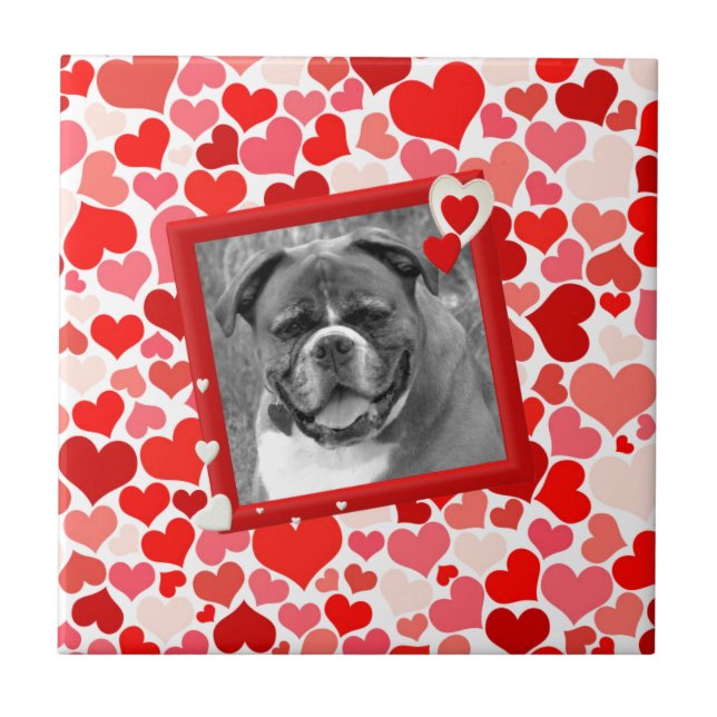 Azulejo De Cerámica Valentines Boxer Dog Hearts (Frente)