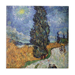 Azulejo De Cerámica Van Gogh - Camino con cipreses