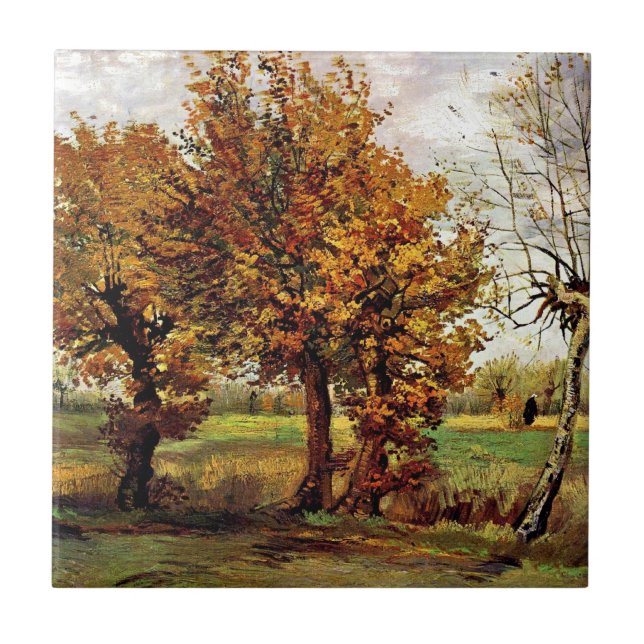 Azulejo De Cerámica Van Gogh - Paisaje Otoño Con Cuatro Árboles (Frente)