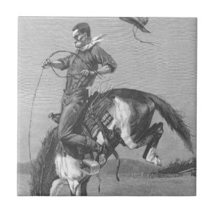 Azulejo De Cerámica Vaqueeros de Rodeo Antiguo, Potro Salvaje de Remin