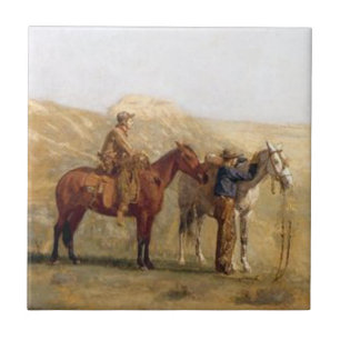 Azulejo De Cerámica Vaqueros occidentales con los caballos