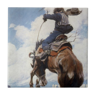 Azulejo De Cerámica Vaqueros occidentales vintage, Bucking de NC Wyeth
