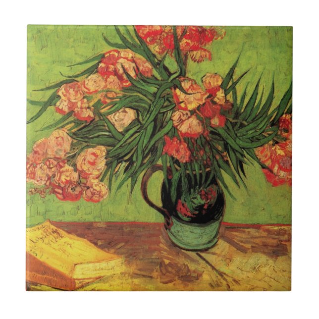 Azulejo De Cerámica Vase con Oleanders y Libros de Vincent van Gogh (Frente)