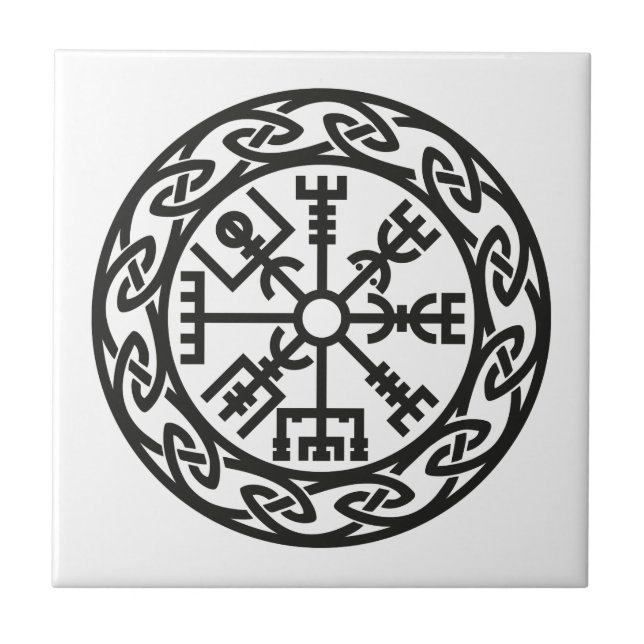 Azulejo De Cerámica Vegvísir, Islandia, Encanto del viajero, protecció (Frente)