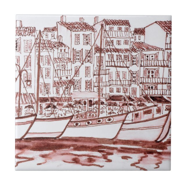 Azulejo De Cerámica Veleros amarrados en el puerto| Cassis, Francia (Frente)