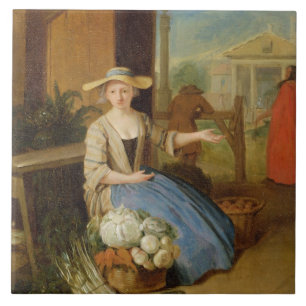 Azulejo De Cerámica Vendedor vegetal, jardín de Covent, c.1726 (aceit