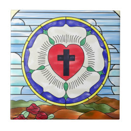 Azulejo De Cerámica Ventana de vidrio tintado de la Rosa de Lutero