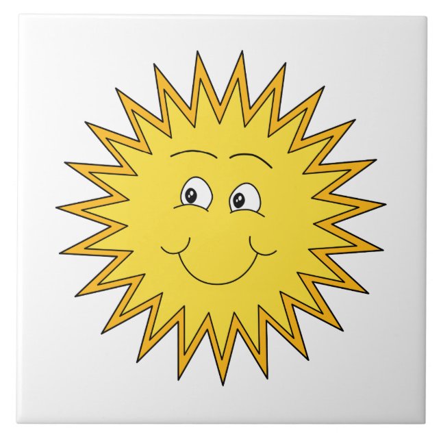 Azulejo De Cerámica Verano amarillo Sun con una cara feliz (Frente)