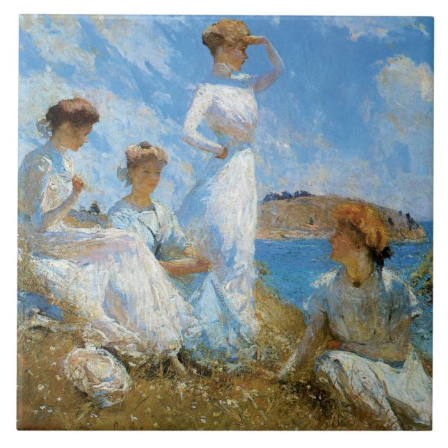 Azulejo De Cerámica Verano, por Frank W. Benson (Frente)