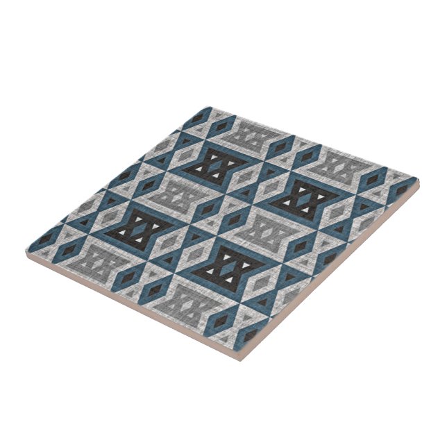 Azulejo De Cerámica Verde azulado Blue Gray Black Ecléctic Ethnic Look (Lado)