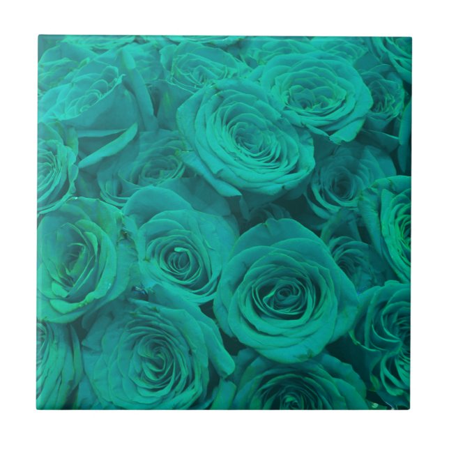 Azulejo De Cerámica Verde azulado elegante romántico - rosas verdes (Frente)