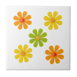 Azulejo De Cerámica Verde de la primavera, amarillo, flores