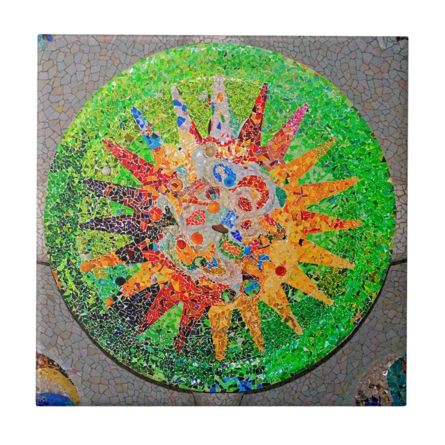 Azulejo De Cerámica Verde del detalle de Gaudi (Frente)