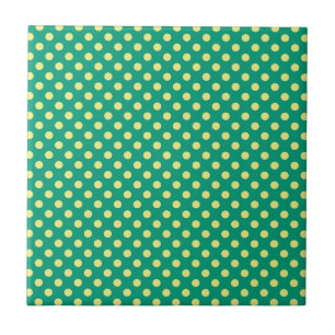 Azulejo De Cerámica Verde esmeralda con puntos de polka amarillo de Sa