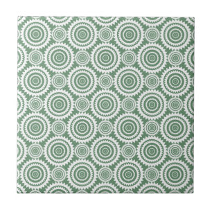 Azulejo De Cerámica Verde Salvia y Blanco Patrón de Círculos Elegantes