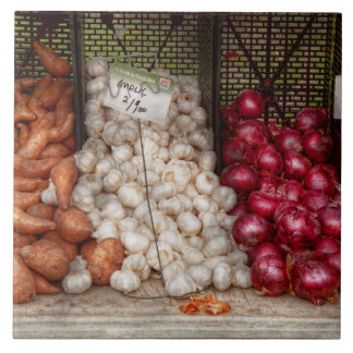 Azulejo De Cerámica Verdura - patatas dulces, ajo, y cebollas