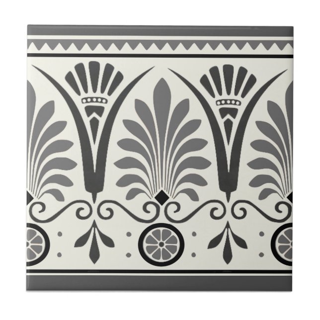 Azulejo De Cerámica Vestido gris Art Minton Palmette 1880 Tile Repro (Frente)