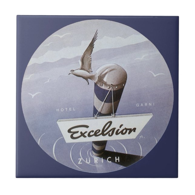 Azulejo De Cerámica Viaje de época Excelsior Hotel Zurich Suiza (Frente)