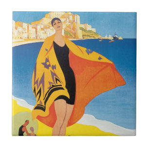 Azulejo De Cerámica Viaje Vintage, Vacaciones en la Playa de Calvi, Có
