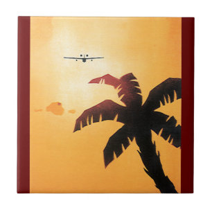 Azulejo De Cerámica Viajes Antiguos, Avión Sobre Islas Hawaianas