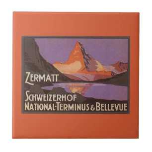 Azulejo De Cerámica Viajes antiguos, montaña Matterhorn en Suiza