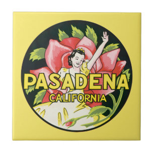 Azulejo De Cerámica Viajes Antiguos, Pasadena California, Dama y Rosa
