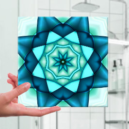 Azulejo De Cerámica Vibrante Blue Turquoise Floral Star Cerámica Tile