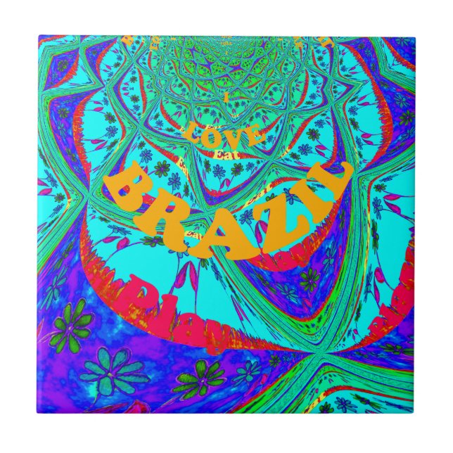 Azulejo De Cerámica Vibrante patrón floral: tributo brasileño come amo (Frente)