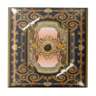 Azulejo De Cerámica Victorian del vintage del marrón azul elegante