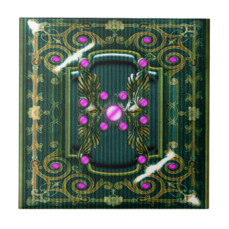 Azulejo De Cerámica Victorian verde rosado del vintage elegante