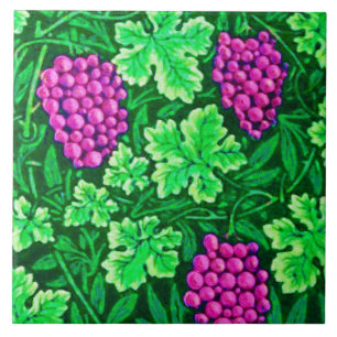 Azulejo De Cerámica Vid de William Morris, Magenta y Verde