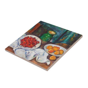 Azulejo De Cerámica Vida de Paul todavía Cezanne con las cerezas y lo