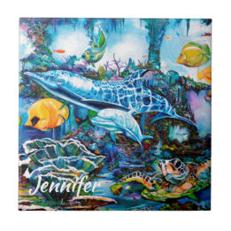 Azulejo De Cerámica Vida marina hermosa cerca del filón