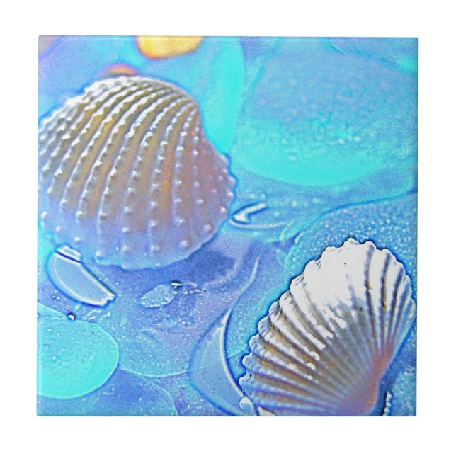 Azulejo De Cerámica Vidrio colorido del mar (Frente)