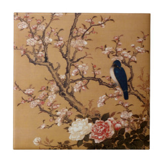 Azulejo De Cerámica Vieja pintura japonesa del vintage de un pájaro en