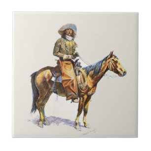 Azulejo De Cerámica Viejo vaquero occidental en caballo