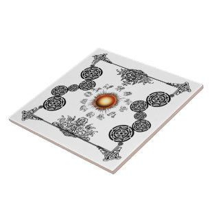 Azulejo De Cerámica Viejo Zodiaco Radiante Sol Estilo Art Deco Tile Di