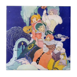 Azulejo De Cerámica Villancistas Vintage Bajo las Estrellas