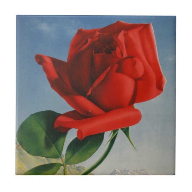 Azulejo De Cerámica Viñage Montreux Red Rose Suiza Lago Ginebra (Frente)