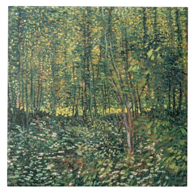 Azulejo De Cerámica Vincent van Gogh | Árboles y subcrecimiento, 1887 (Frente)