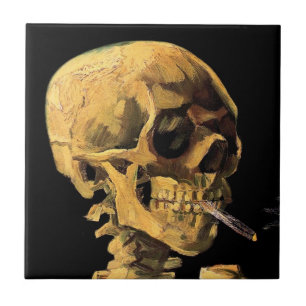 Azulejo De Cerámica Vincent Van Gogh - Calavera Con Cigarrillo Quemado