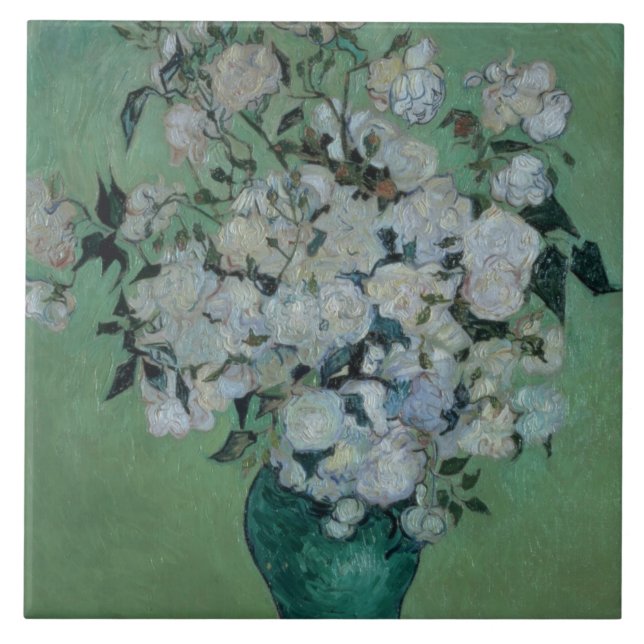 Azulejo De Cerámica Vincent van Gogh el | un florero de rosas, 1890 (Frente)