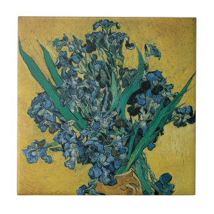 Azulejo De Cerámica Vincent van Gogh - Jarrón con Lirios Fondo Amarill