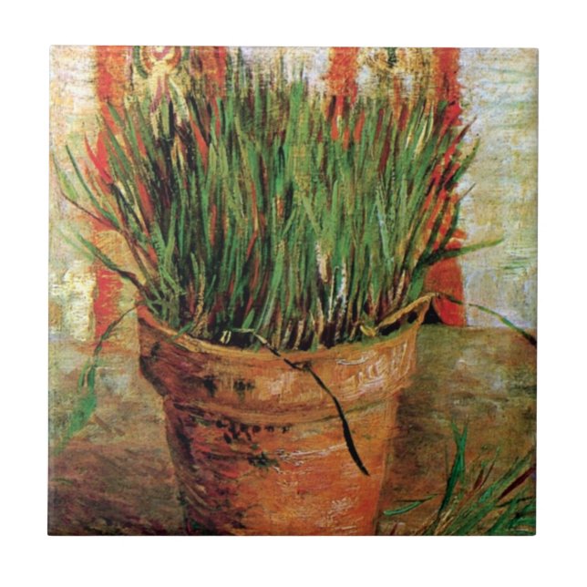 Azulejo De Cerámica Vincent Van Gogh - Maceta con cebollino (Frente)