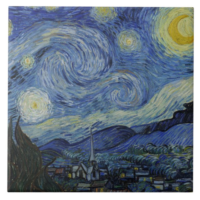 Azulejo De Cerámica Vincent van Gogh - Noche estrellada (Frente)