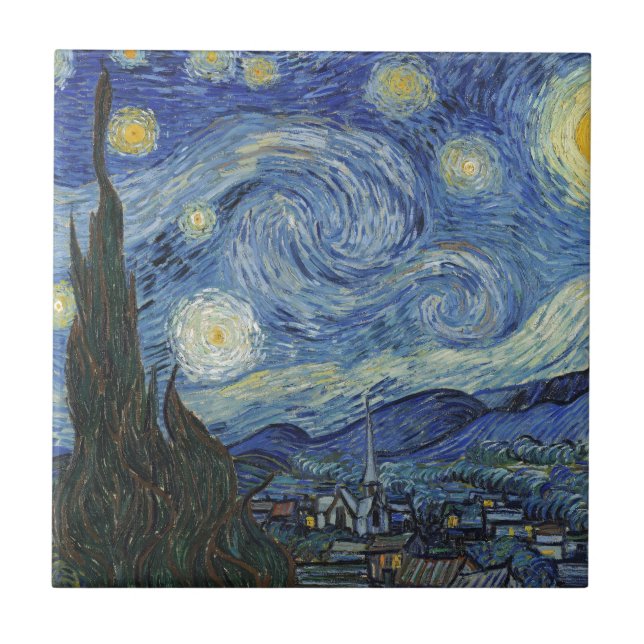 Azulejo De Cerámica Vincent van Gogh | Noche estrellada, junio de 1889 (Frente)
